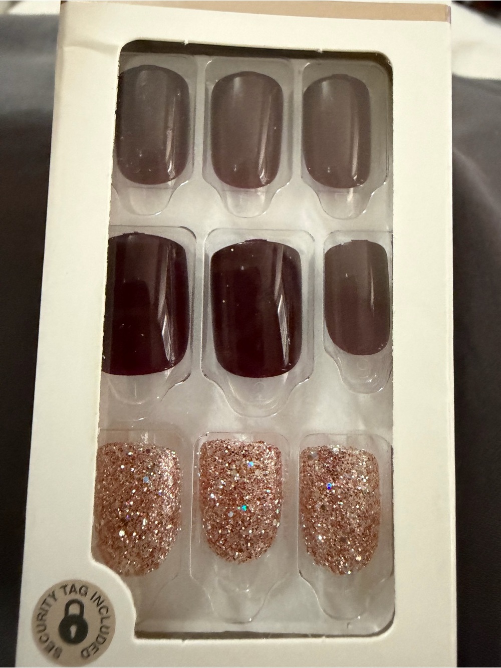 **NWT** Press-On Nail Set — Brown & Rose Gold Glitter